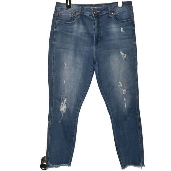 Seven7 High Rise Ankle Skinny Jeans Wmn’s Sz‎ 14 Distressed Raw Hem - Picture 1 of 12